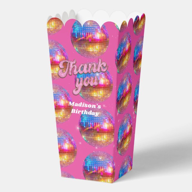 Groovy Disco Ball Birthday Party Gold Pink Glitter Favour Box (Front)