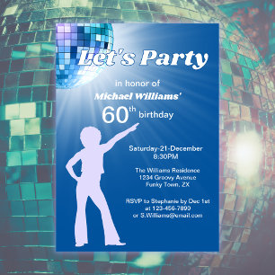 Groovy Disco Ball Blue Womans 60th Birthday Invitation