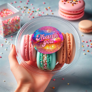 Groovy Disco Ball Hot Pink Glitter Gold Thank You Classic Round Sticker