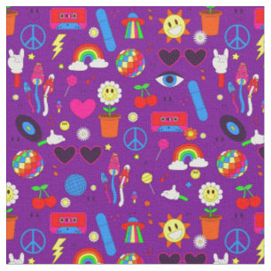 groovy disco daisy mushrooms purple fabric