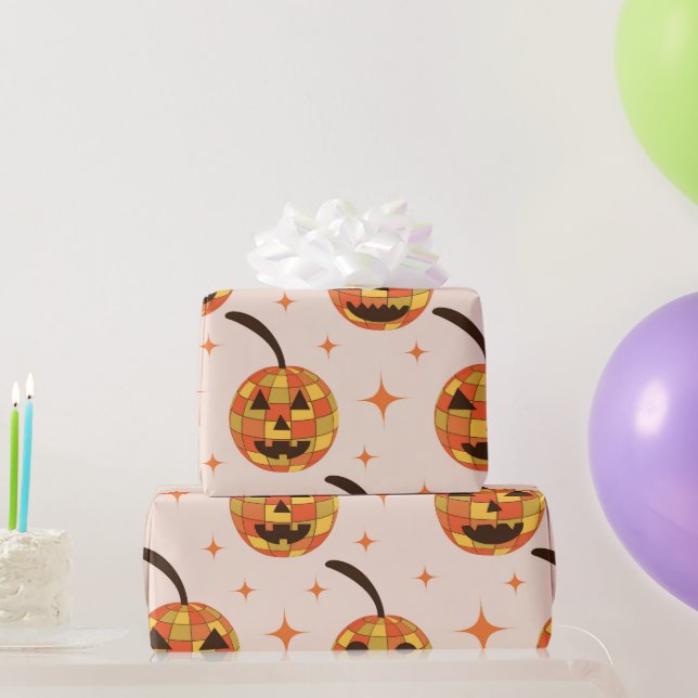 Groovy Disco Halloween Pumpkins Pattern  Wrapping Paper (Party Gifts)