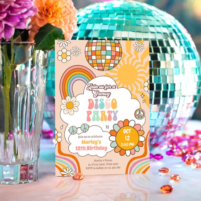 Groovy Disco Party Retro 70s Rainbow Teen Birthday Invitation (Creator Uploaded)