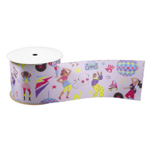 Groovy Disco Purple Party Retro 80s Lila Purple Satin Ribbon