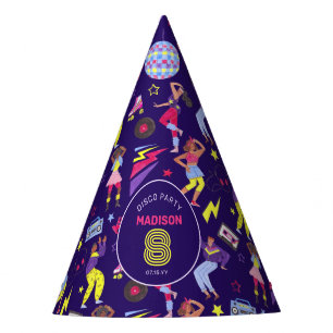 Groovy Disco Purple Party Retro 80s Pattern Party Hat