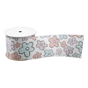 Groovy doodle flower pattern satin ribbon