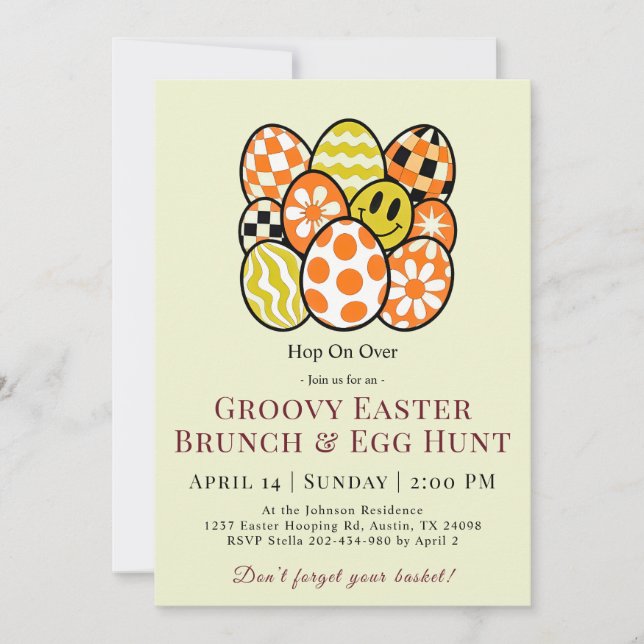 Groovy Easter Brunch Egg Hunt Invitation (Front)