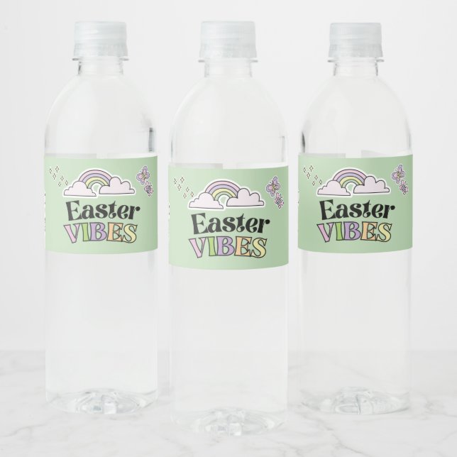 Groovy Easter Bunny Water Bottle Label (Bottles)