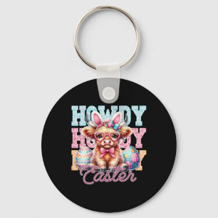 Groovy Easter Day Cow Western Cowboy Howdy Easter Key Ring
