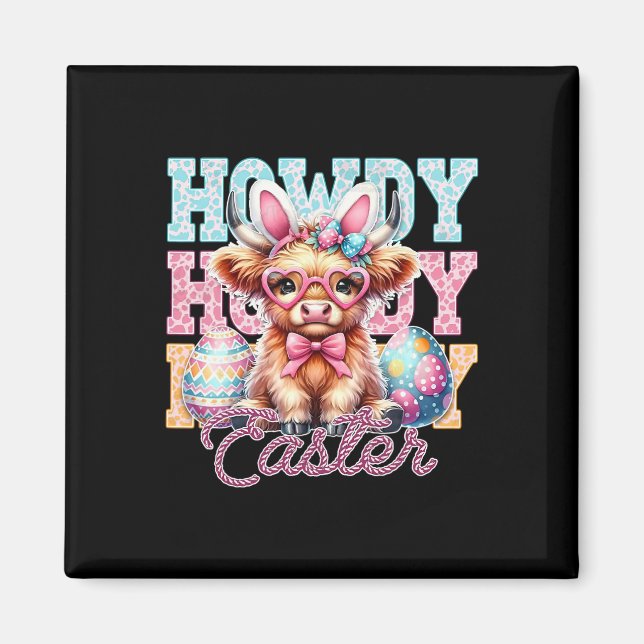 Groovy Easter Day Cow Western Cowboy Howdy Easter  Magnet (Front)
