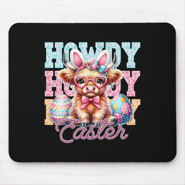 Groovy Easter Day Cow Western Cowboy Howdy Easter  Mouse Pad (Front)