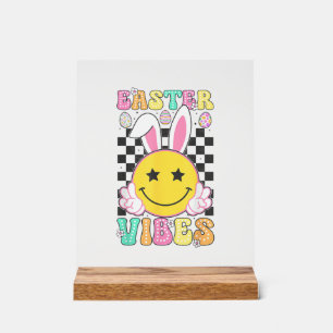 Groovy Easter Vibes Bunny Easter Day Smile Face Gi Acrylic Sign
