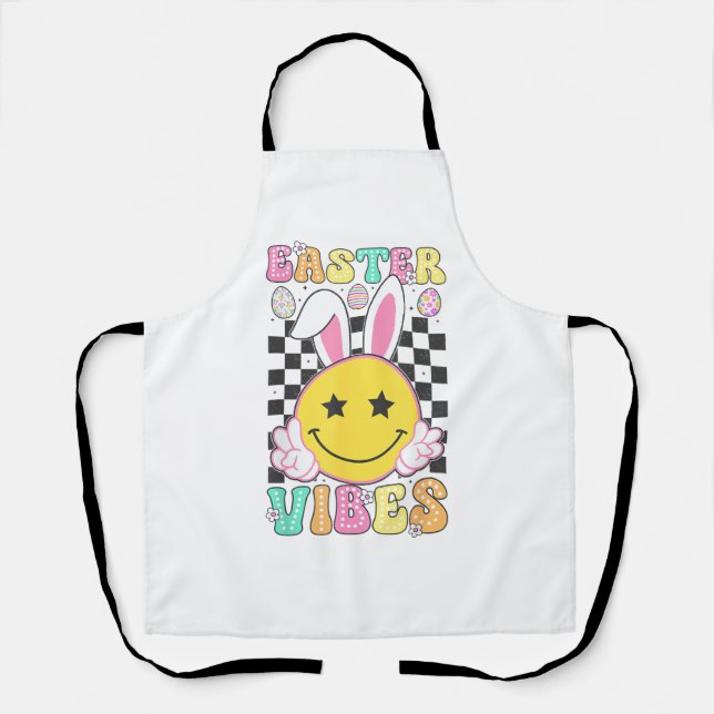 Groovy Easter Vibes Bunny Easter Day Smile Face Gi Apron (Front)