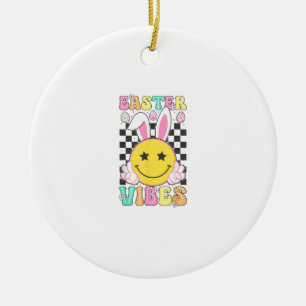 Groovy Easter Vibes Bunny Easter Day Smile Face Gi Ceramic Ornament