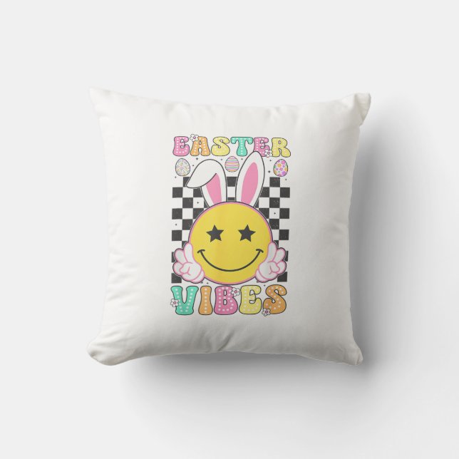 Groovy Easter Vibes Bunny Easter Day Smile Face Gi Cushion (Front)