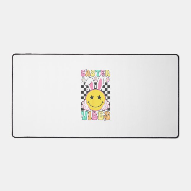 Groovy Easter Vibes Bunny Easter Day Smile Face Gi Desk Mat (Front)