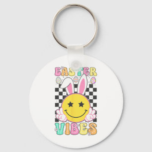 Groovy Easter Vibes Bunny Easter Day Smile Face Gi Key Ring