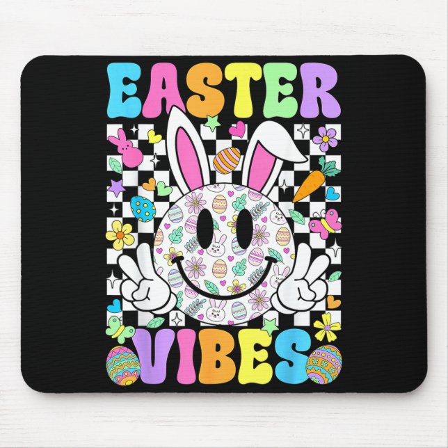 Groovy Easter Vibes Bunny Easter Day Smile Face Gi Mouse Pad (Front)