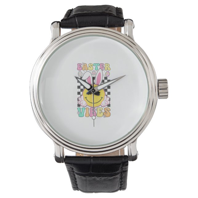 Groovy Easter Vibes Bunny Easter Day Smile Face Gi Watch (Front)