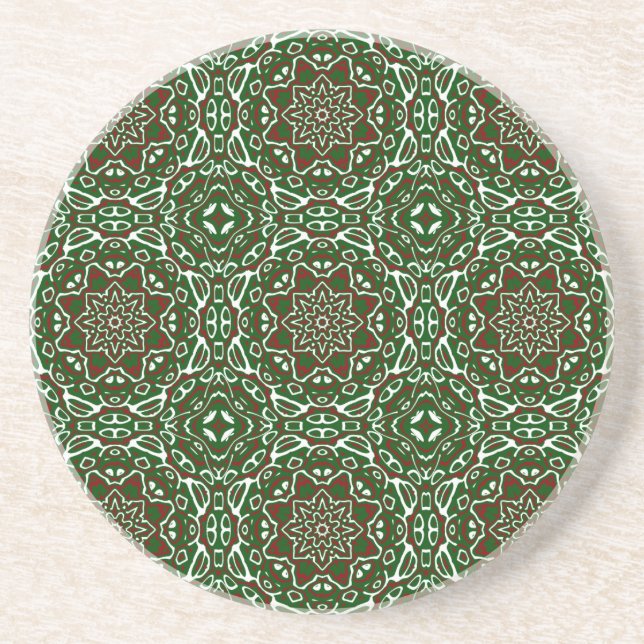 Groovy Eclectic Ornate Christmas Mandala Pattern Coaster (Front)