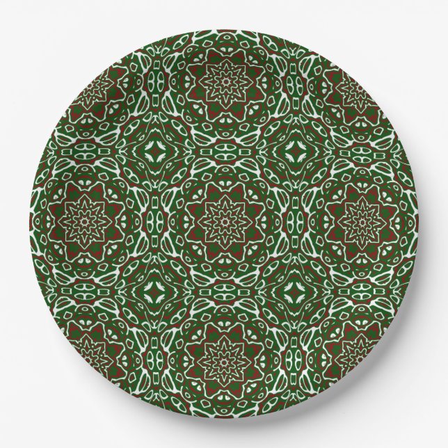 Groovy Eclectic Ornate Christmas Mandala Pattern Paper Plate (Front)