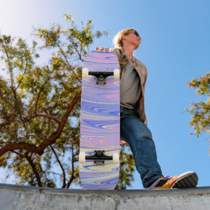 Groovy Eclectic Quirky Wavy Pastel Abstract Skateboard