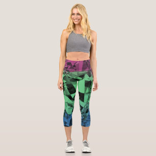 Groovy Eclectic Retro Trippy Polysexual Pride Flag Capri Leggings