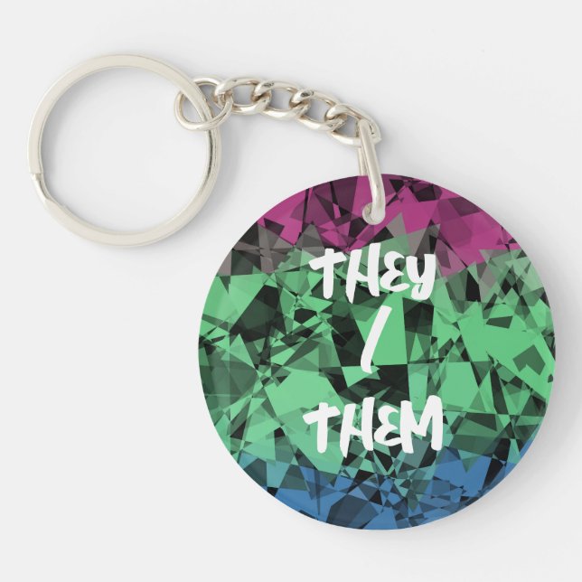 Groovy Eclectic Retro Trippy Polysexual Pride Flag Key Ring (Front)