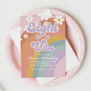 Groovy Eight is a vibe Retro Rainbow 8th Birthday Invitation