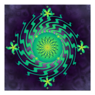Groovy Emerald and Plum Hypnotic Fractal Floral Ma Poster