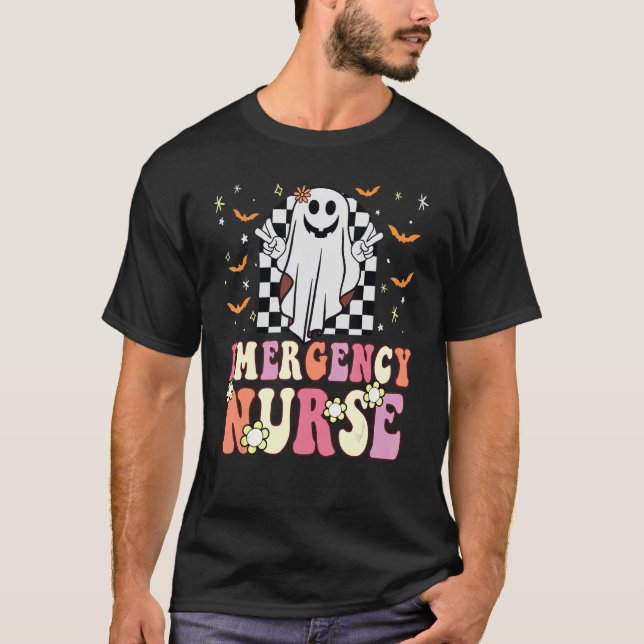 Groovy Emergency Room Nurse Ghost Retro ER Future  T-Shirt (Front)