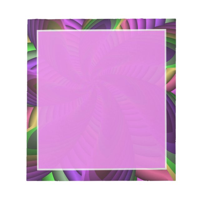 Groovy Energetic Colorful Neon Fractal Pattern Notepad (Front)