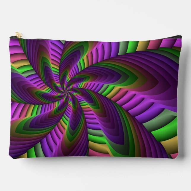 Groovy Energetic Colourful Neon Fractal Pattern Accessory Pouch (Front)