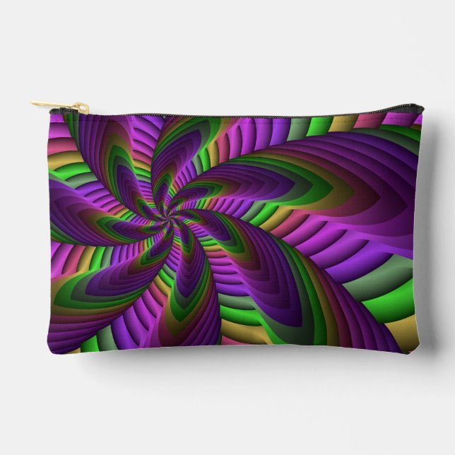 Groovy Energetic Colourful Neon Fractal Pattern Accessory Pouch (Front)