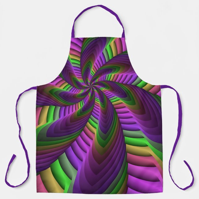 Groovy Energetic Colourful Neon Fractal Pattern Apron (Front)