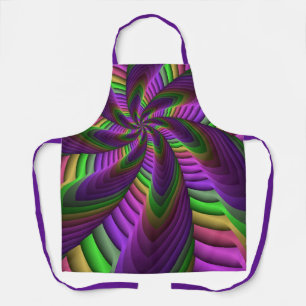 Groovy Energetic Colourful Neon Fractal Pattern Apron