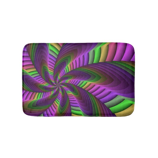 Groovy Energetic Colourful Neon Fractal Pattern Bath Mat (Front)
