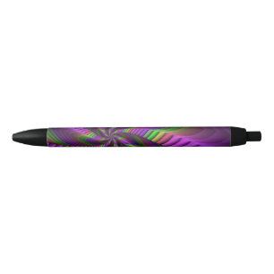 Groovy Energetic Colourful Neon Fractal Pattern Black Ink Pen