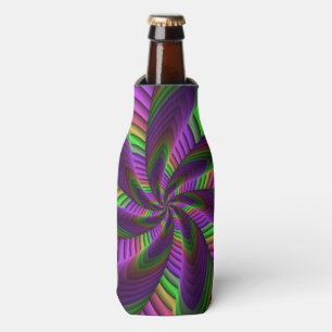 Groovy Energetic Colourful Neon Fractal Pattern Bottle Cooler