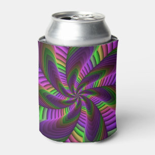 Groovy Energetic Colourful Neon Fractal Pattern Can Cooler