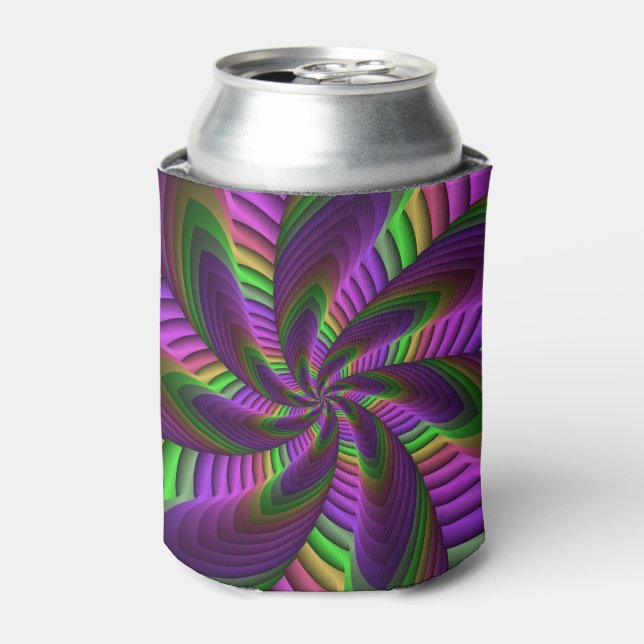 Groovy Energetic Colourful Neon Fractal Pattern Can Cooler (Can Front)