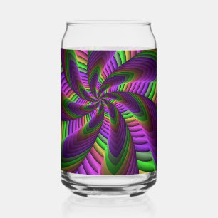 Groovy Energetic Colourful Neon Fractal Pattern Can Glass