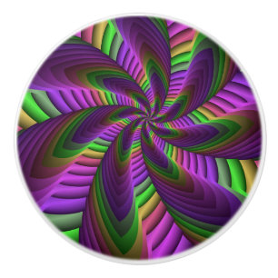 Groovy Energetic Colourful Neon Fractal Pattern Ceramic Knob
