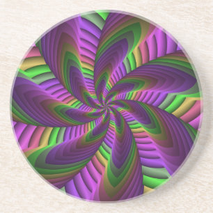 Groovy Energetic Colourful Neon Fractal Pattern Coaster
