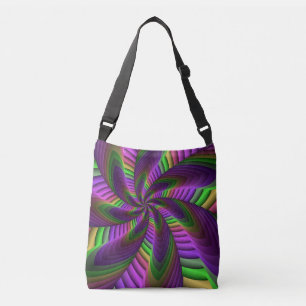 Groovy Energetic Colourful Neon Fractal Pattern Crossbody Bag