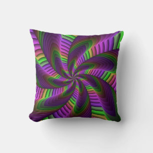 Groovy Energetic Colourful Neon Fractal Pattern Cushion