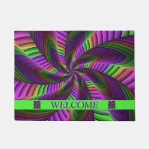 Groovy Energetic Colourful Neon Fractal Pattern Doormat