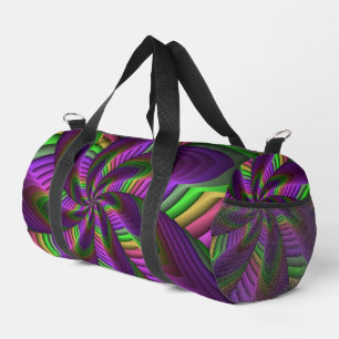 Groovy Energetic Colourful Neon Fractal Pattern Duffle Bag