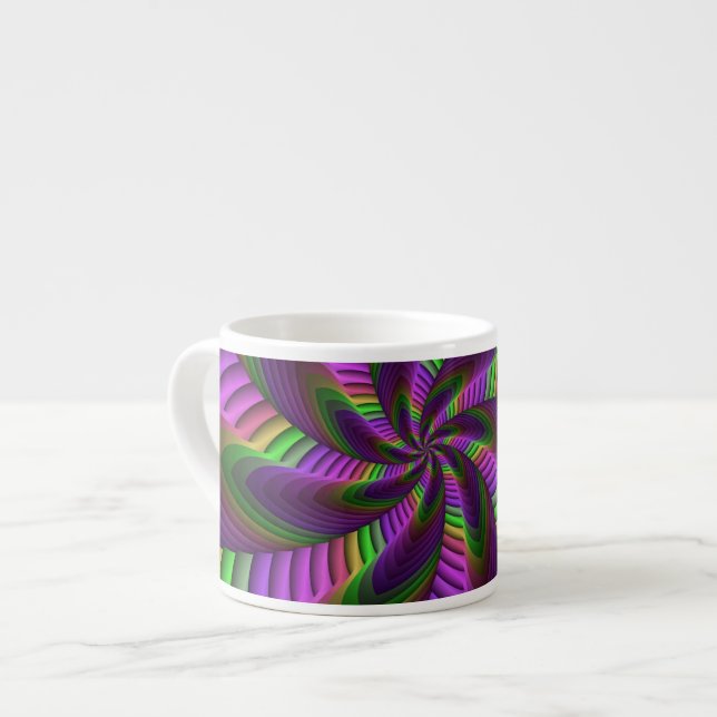 Groovy Energetic Colourful Neon Fractal Pattern Espresso Cup (Front Left)