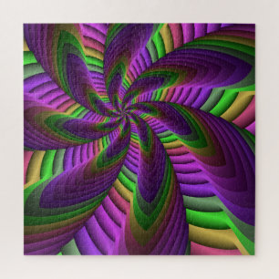 Groovy Energetic Colourful Neon Fractal Pattern Jigsaw Puzzle