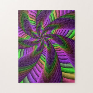 Groovy Energetic Colourful Neon Fractal Pattern Jigsaw Puzzle